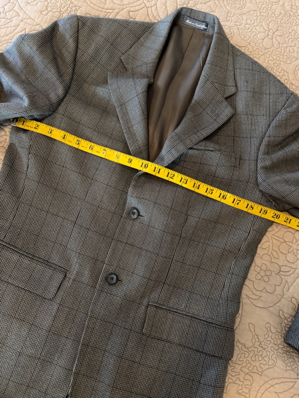 Vintage Oscar de la Renta Taupe Brown Glen Plaid Wool Cashmere Blazer, Size M - Picture 6 of 16